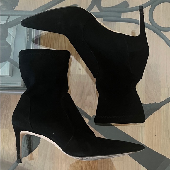 Stuart Weitzman 75 Stretch Bootie. Black Suede Size 8 - Picture 1 of 12